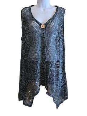 Crochet Lace Vest With Single Wood Button Flowy Design One Size boho cottagecore